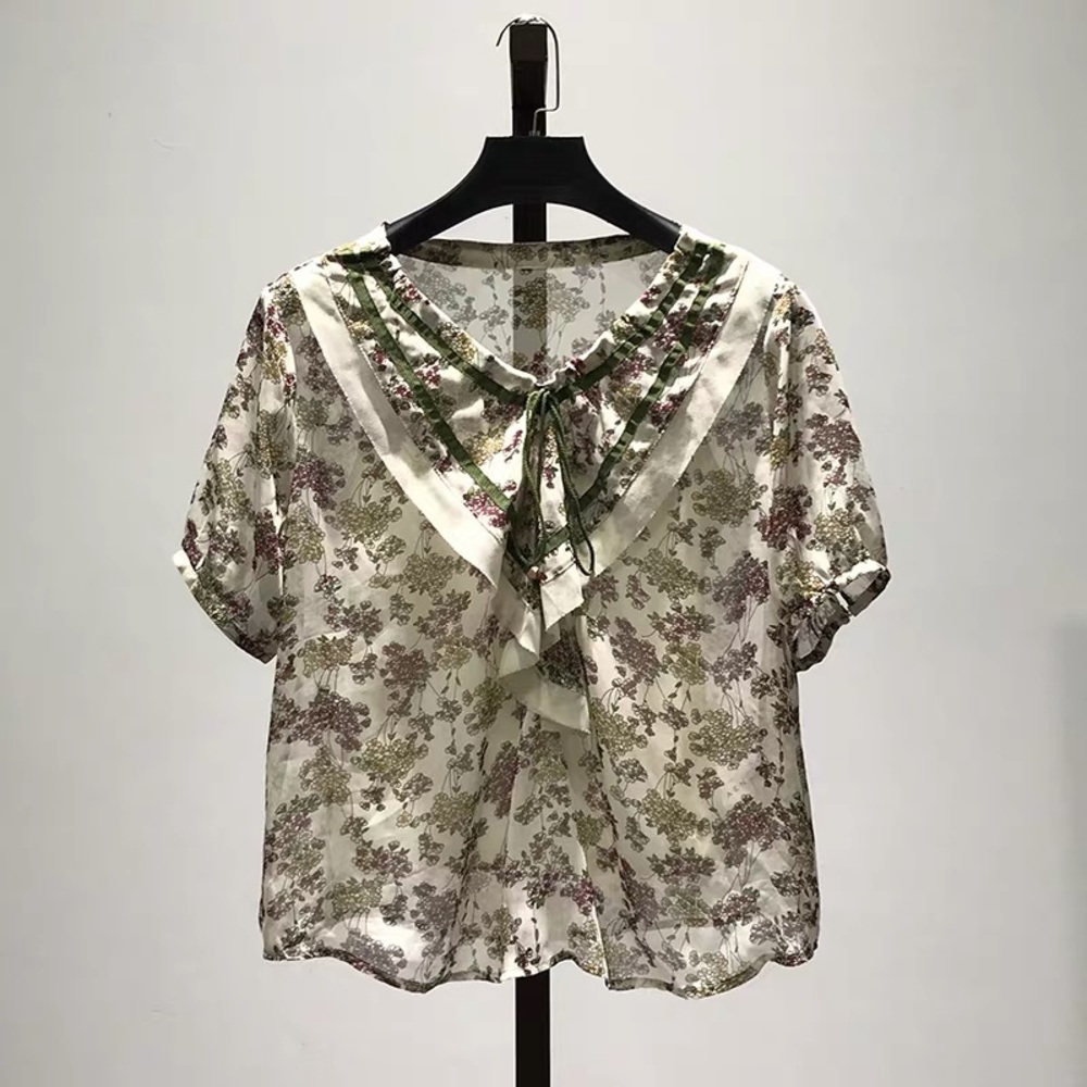 S women shirt summer green flowers dress